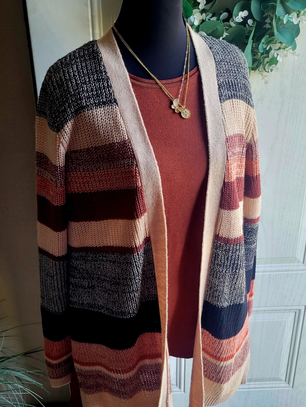 Kathy Ireland Striped Cardigan Sweater